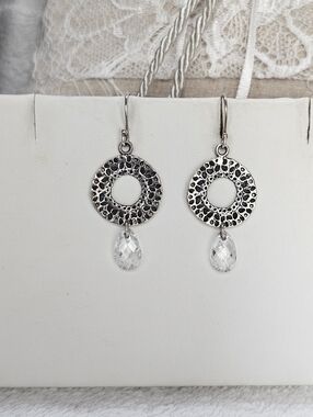 Silpada Hammered 925 Silver Crystal Drop Earrings